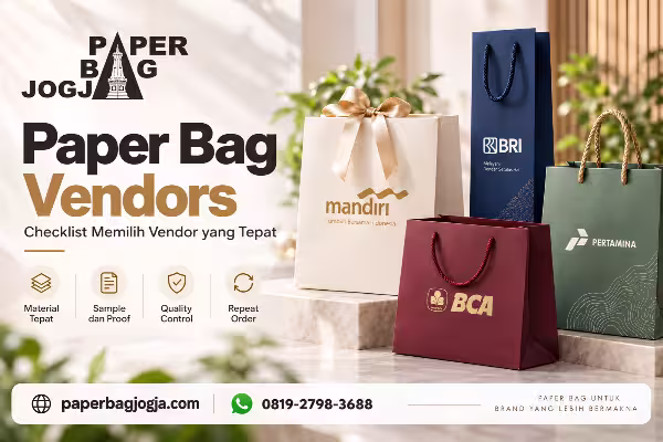 Paper Bag Jogja Custom Ekslusif 8 Pilihan paper bag premium dengan berbagai bentuk, material, handle, dan finishing sebagai ilustrasi memilih vendor paper bag untuk kebutuhan bisnis, disertai paperbagjogja.com dan WhatsApp 0819-2798-3688.