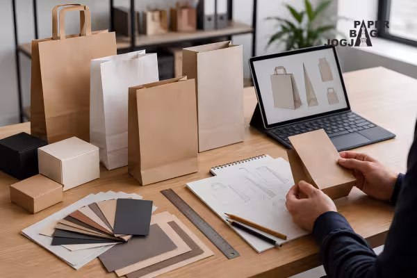 Paper Bag Jogja Custom Ekslusif 7 sampel paper bag custom sebagai contoh pemeriksaan kemasan sebelum masuk produksi massal