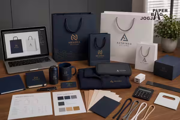 Paper bag merchandise kantor dengan desain paper bag custom profesional untuk kebutuhan bisnis