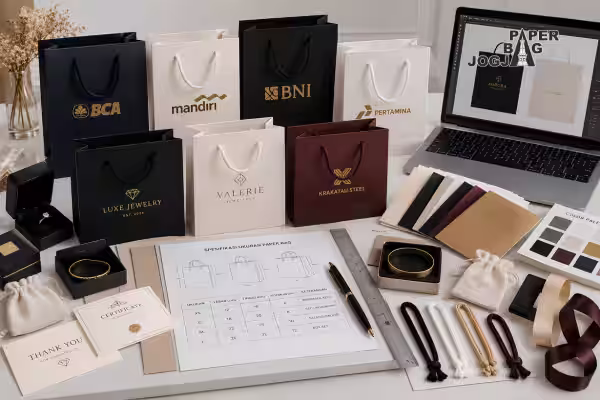 Paper bag perhiasan dengan desain paper bag custom profesional untuk kebutuhan bisnis