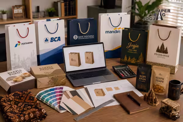 paper bag toko oleh oleh jogja dengan desain paper bag custom untuk makanan dan produk lokal
