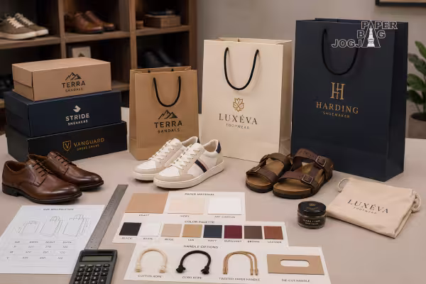 Paper bag untuk sepatu dan sandal dengan desain paper bag custom profesional untuk kebutuhan bisnis