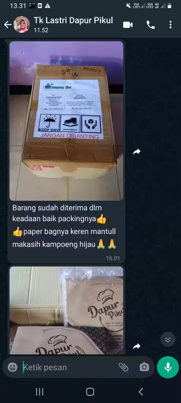 Screenshot testimoni pelanggan PaperBagJogja.com untuk paper bag custom
