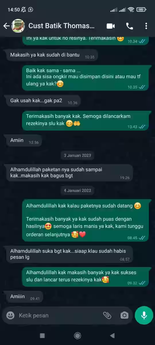 Screenshot testimoni pelanggan paper bag custom di Jogja