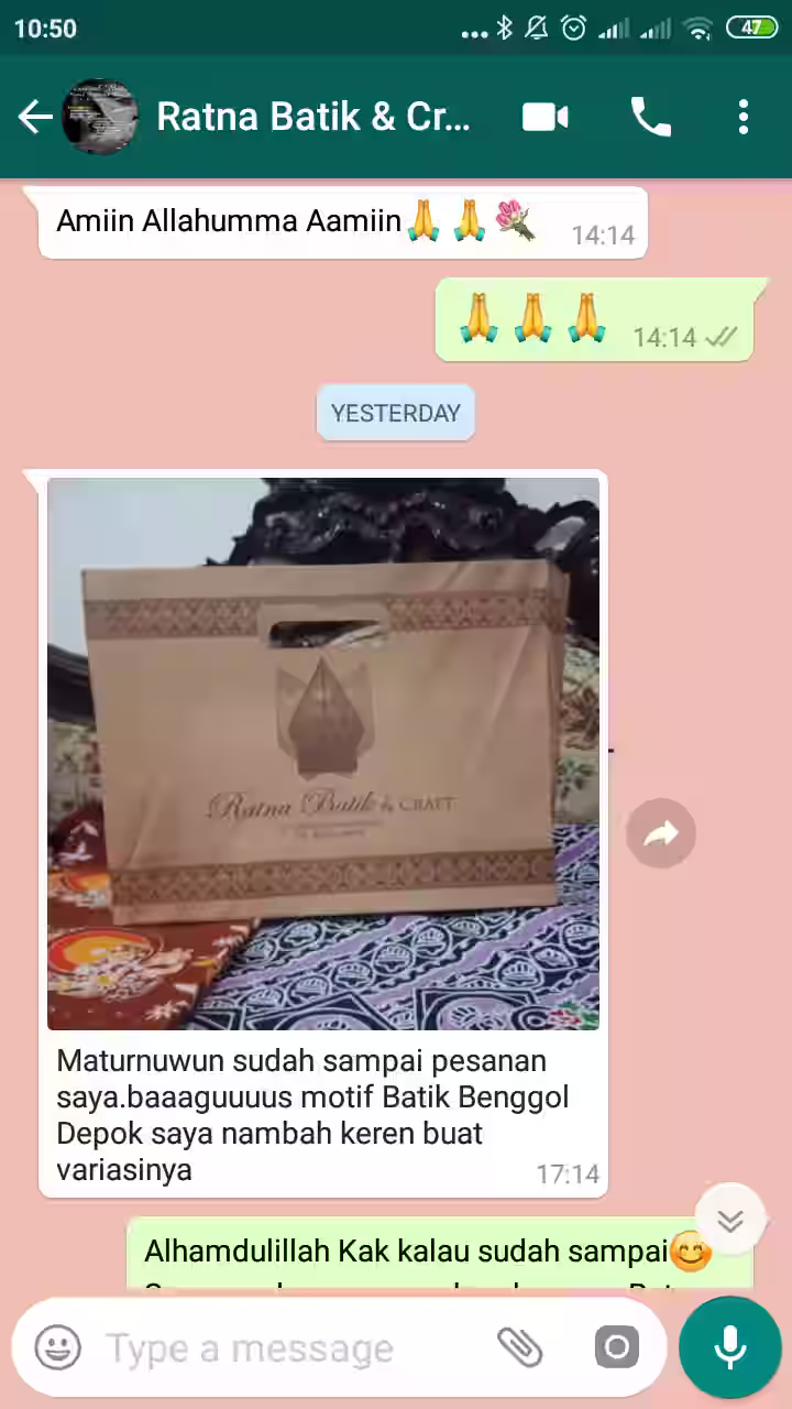 Screenshot testimoni pelanggan paper bag custom untuk kebutuhan brand