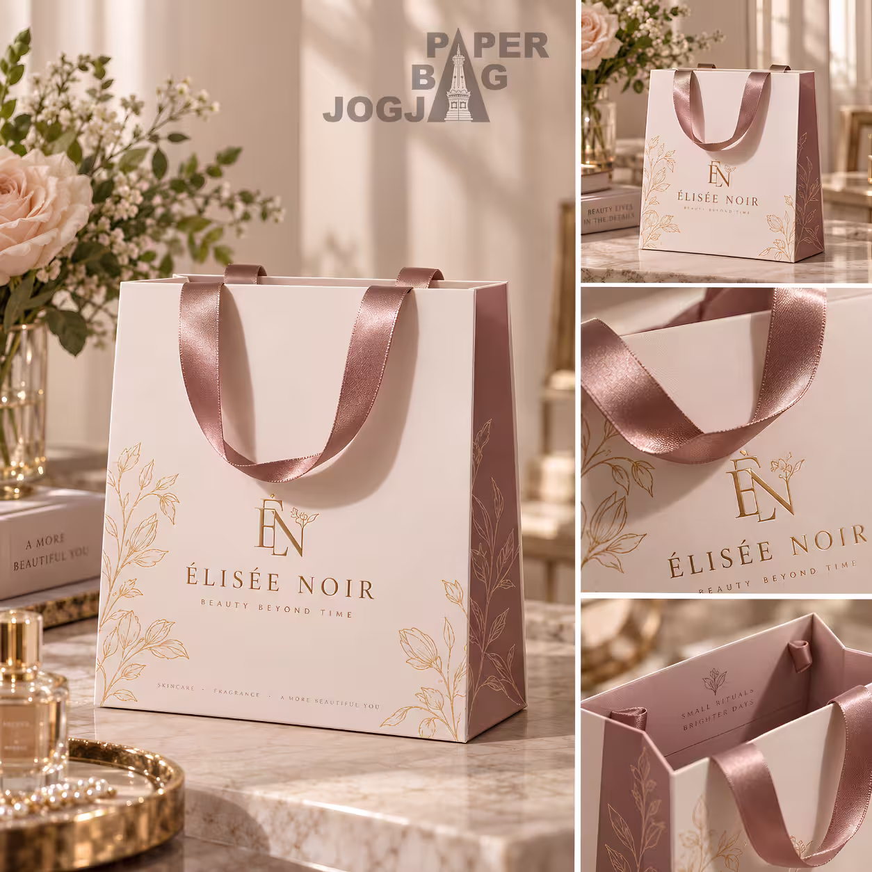 Visualisasi representatif custom paper bag untuk klien Elisee Noir pada kebutuhan beauty