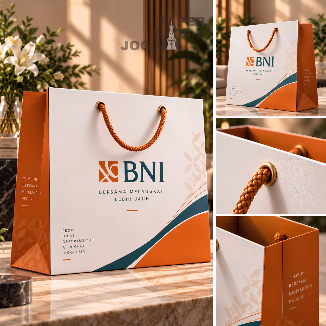 Visualisasi representatif custom paper bag untuk klien BNI pada kebutuhan corporate event