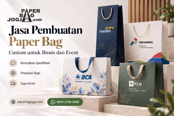 Berbagai model paper bag custom dengan bentuk, material, handle, dan finishing berbeda untuk kebutuhan bisnis, retail, corporate gift, dan event.
